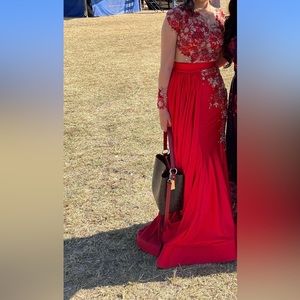 Red long dress, Elegant dress